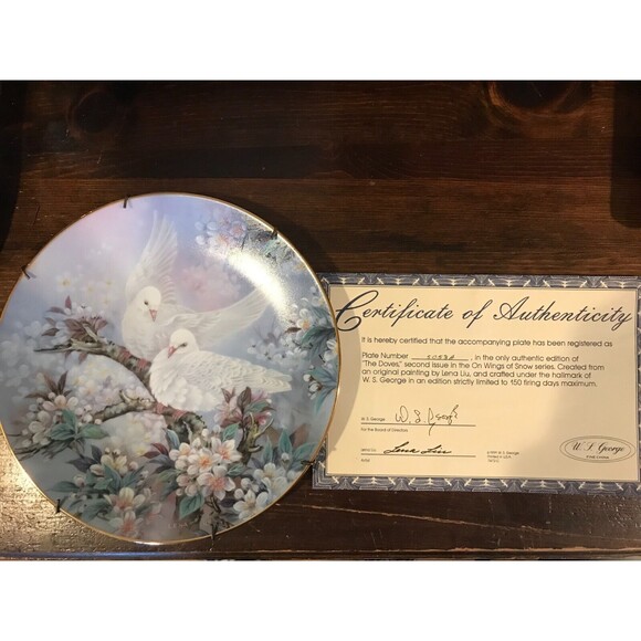 The Doves Lena Liu 1991 On Wings Of Snow Plate #2 Gold Rim with COA - Picture 2 of 5